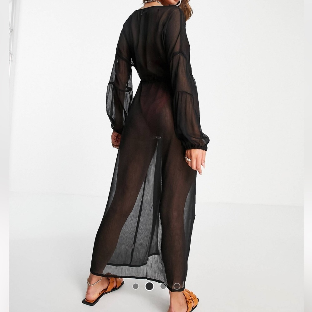 South Beach Black chiffon ballon sleeve maxi kaftan